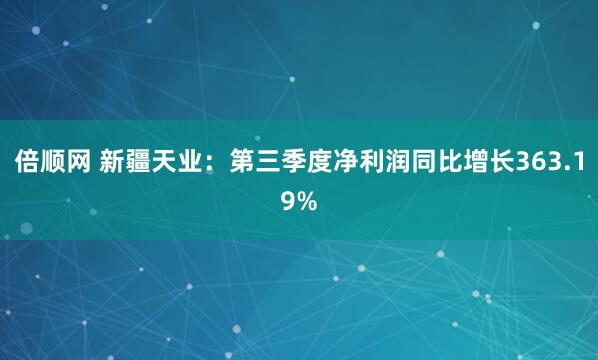 倍顺网 新疆天业：第三季度净利润同比增长363.19%